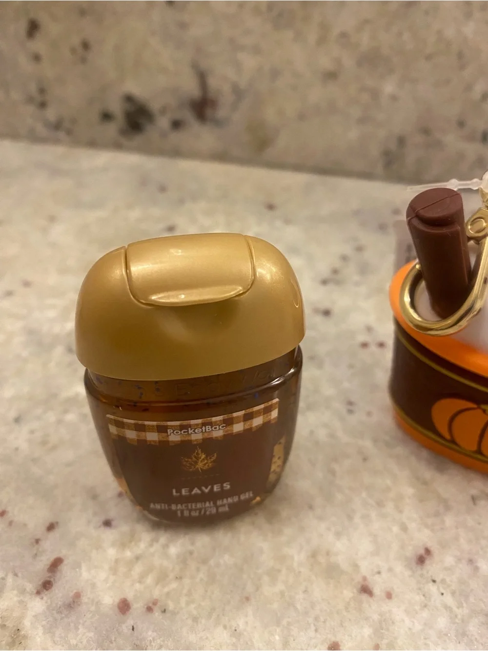 Bath & Body Works set - pumpkin latte hand gel holder bag Cham & 2 hand gels NWT